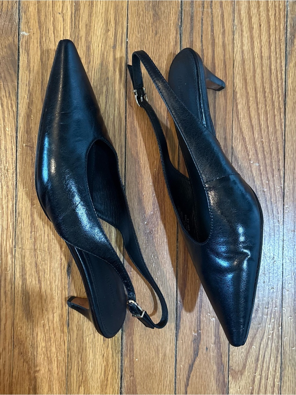 Madewell Black Leather Slingback Kitten Heels - Womens Size 9.5